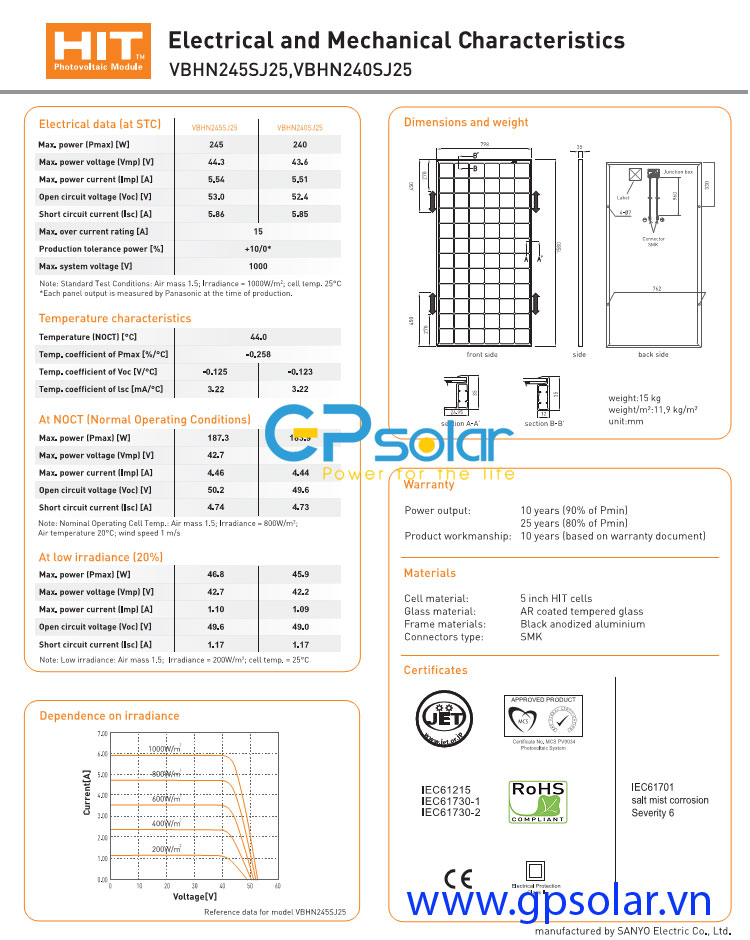 pin nang luong mat troi panasonic | GPsolar
