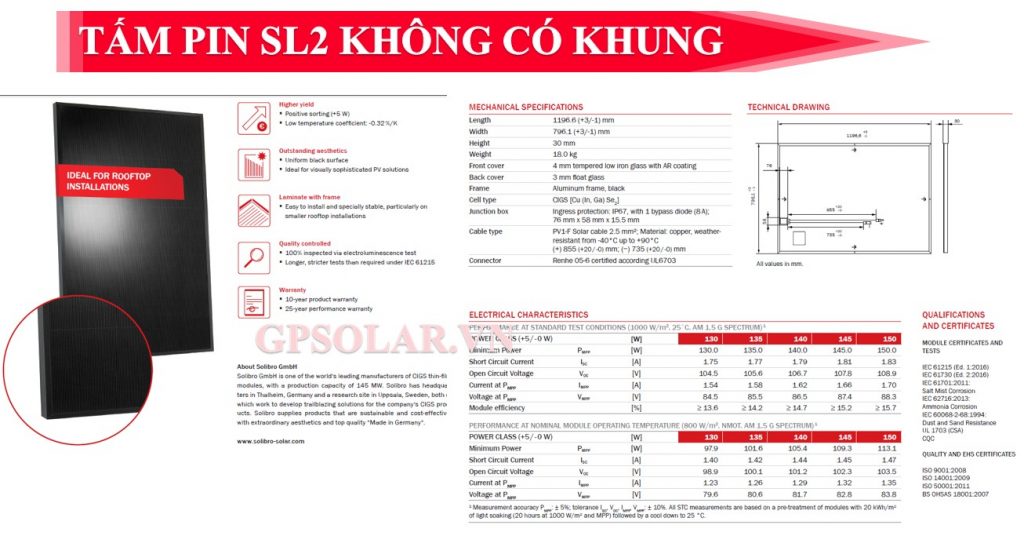 tam pin solibro khong co khung | GPsolar