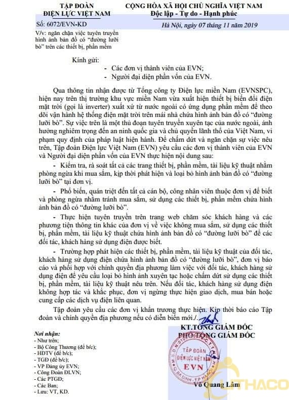 cong van evn ve duong luoi bo dien mat troi | GPsolar