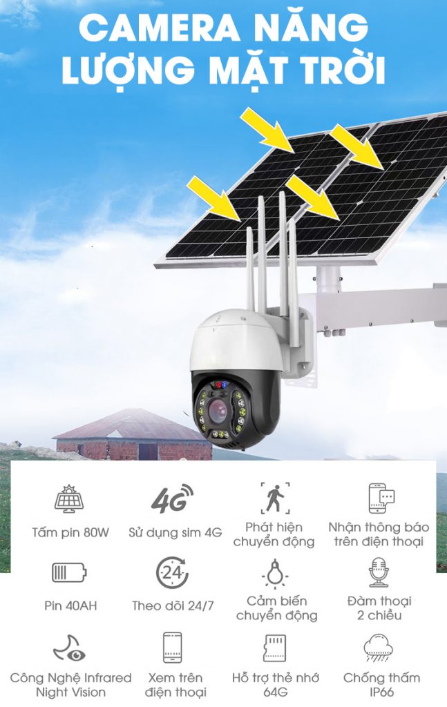Camera năng lượng mặt trời 4G solar 40w Camera năng lượng mặt trời 4G solar 40w
