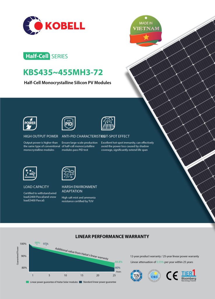 Tấm pin năng lượng mặt trời sản xuất tại Việt Nam xuất khẩu đi Mỹ | GPsolar Kobel solar 440W made in Viet Nam | GPsolar