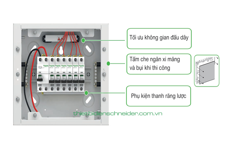Tủ điện Schneider A9HESN16 âm tường 16 đường | GPsolar tu dien 16 duong am tuong kim loai schneider | GPsolar
