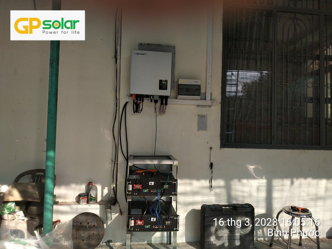 Điện năng lượng mặt trời 5.5kw có lưu trữ 14kwh | GPsolar lap dien nang luong hoa luoi co luu tru binh phuoc | GPsolar