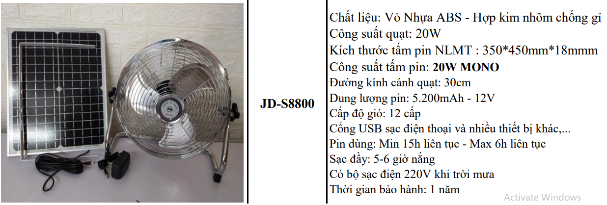quat nang luong mat troi JD S8800 gia re | GPsolar