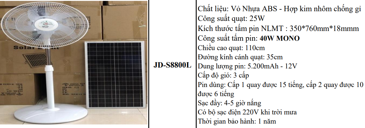 quat nang luong mat troi JD S8800L gia re | GPsolar