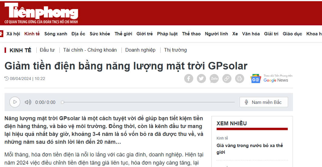 Chi phí lắp điện mặt trời 5kw (Hòa lưới hoặc Hybrid có lưu trữ) | GPsolar dien mat troi bao tien phong | GPsolar