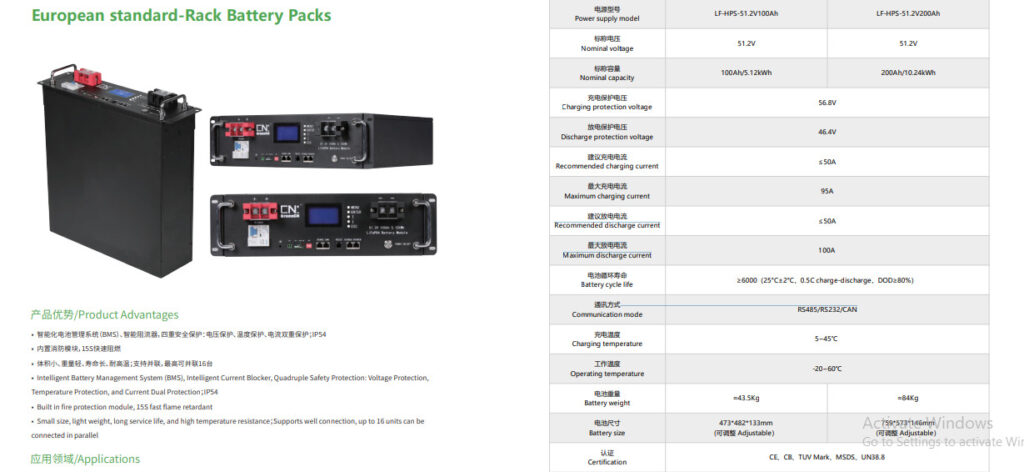 Pin lưu trữ lithium 51.2V100ah (acquy lithium 5kwh) | GPsolar thong so lithium 51.2V 100ah gia re | GPsolar