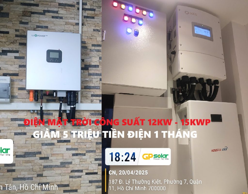 Điện năng lượng mặt trời 12kw giảm 5 triệu tiền điện